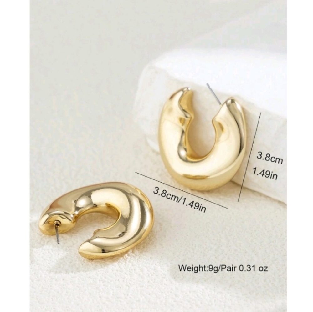 Anthropologie Abstract Minimalist Chunky Thick Open Hoop Gold Earrings - Picture 3 of 4